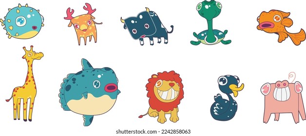 cute animal illustration character set