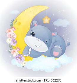 cute animal illustration, animal clip-art, baby shower decoration, watercolor illustration.