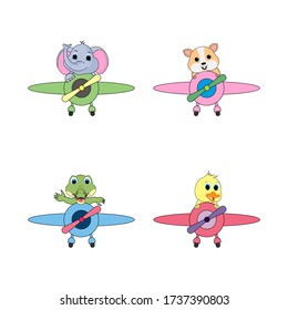 cute animal illustration design on an airplane