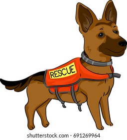 Cute Animal Illustration Featuring an Adorable German Shepherd with a Vest Strapped to its Body