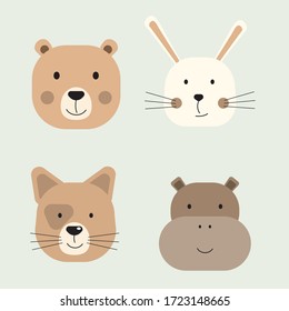 Cute Animal Illustration. Pets and farm animals icons.Vector illustration