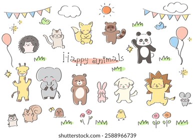Cute animal illustration set for kindergarten, kids, nursery school
