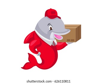 Cute Animal Illustration Suitable for Education, Card, T-Shirt, Social Media, Book, Stickers, Game and Any Other Kids Related Activities - Dolphin Delivery Courier