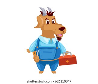 Cute Animal Illustration Suitable for Education, Card, T-Shirt, Social Media, Book, Stickers, Game and Any Other Kids Related Activities - Goat Maintenance Service