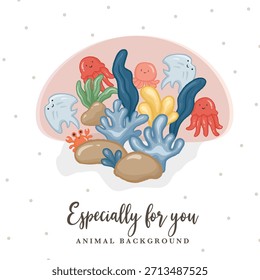 cute animal illustration for template background