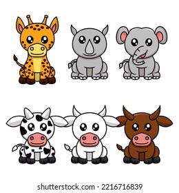 Cute animal illustration vector bundle