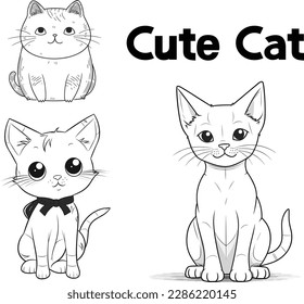cute animal illustration. vector line drawing. cute cat set.