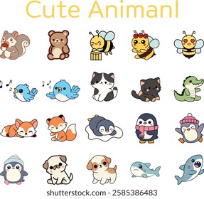  Cute Animal Illustration Vector Set