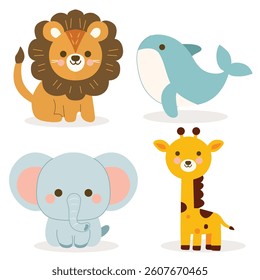cute animal illustrations in flat design style