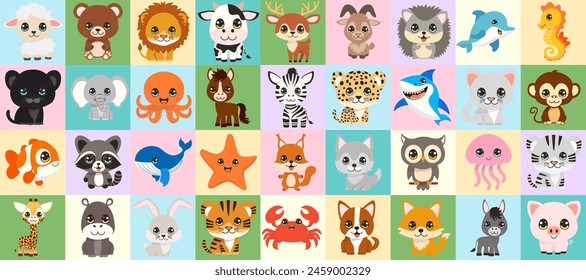 Cute Animal Illustrations geometric seamless pattern