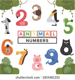 cute animal illustrations with a number motif