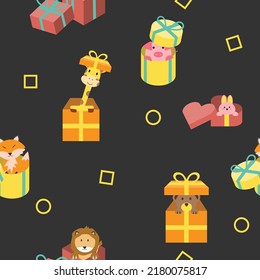 cute animal inside giftbox seamless pattern for fabric printing