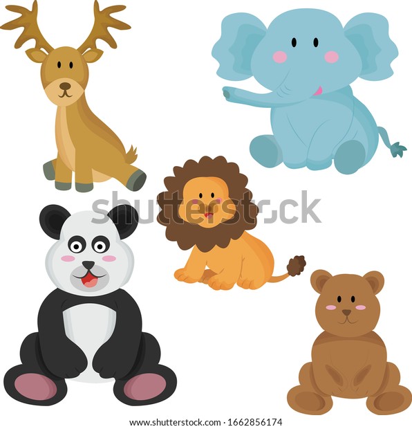 Cute Animal Isolated White Cute Animals Stock Vector (Royalty Free ...