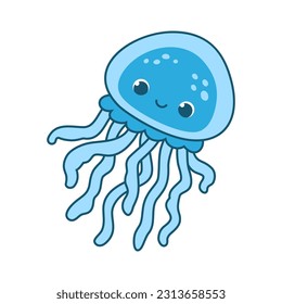 Cute animal jellyfish. Vector illustration. The cartoon character is hand drawn and isolated on a white background.