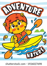 Cute animal kayaking illustration for t shirt