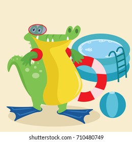 Cute animal for kid series. Crocodile swimming illustration