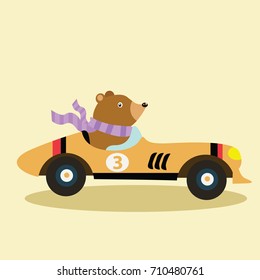 Cute animal for kid series. Racer bear illustration