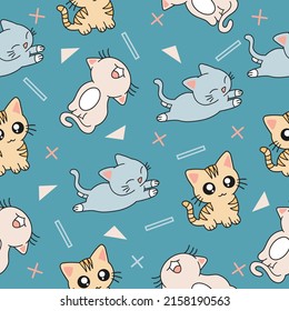 Cute Animal Kitty and Cats Seamless Pattern doodle for Kids and baby