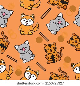 Cute Animal Koala Tiger Fox Seamless Pattern doodle for Kids and baby