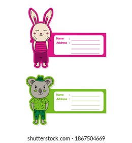 Cute animal label design rabbit and koala character design isolated on white background