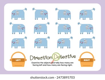 cute animal left or right counting worksheet printable for kids education fun learning activity