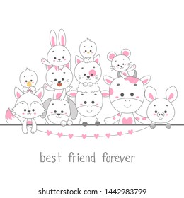 cute animal line art vector illustration