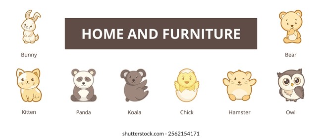 Cute Animal Lineal Color Banner Web Icon Set Vector Illustration