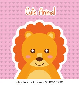 cute animal lion wildlife baby hearts background