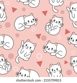 cute animal little cat seamless pattern wallpaper with design light pink background.