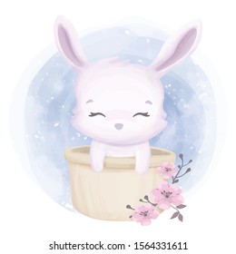 Cute Animal Little Rabbit in Bucket