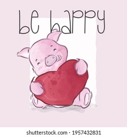 Cute animal lovely pig illustration for kids