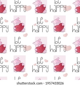 Cute animal lovely pig seamless pattern set