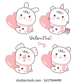 Cute animal lover cartoon,safari kids Koala, bear, unicorn cat, rabbit: Nursery wall, Girly doodles. Valentines day invitation. Perfect for kid greeting card, baby shower, fabric design,Print t shirt.