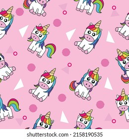 Cute Animal Magical Unicorn Horse Seamless Pattern doodle for Kids and baby