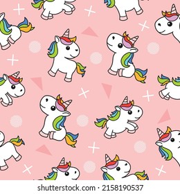 Cute Animal Magical Unicorn Horse Seamless Pattern doodle for Kids and baby