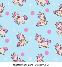 Cute Animal Magical Unicorn Horse Seamless Pattern doodle for Kids and baby