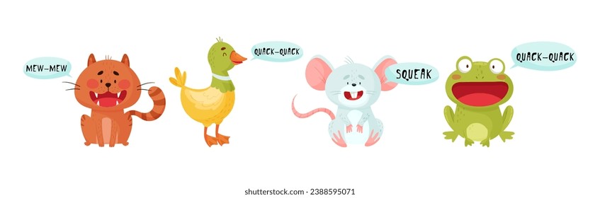 Cute Animal Making Sounds and Talking Vector Set