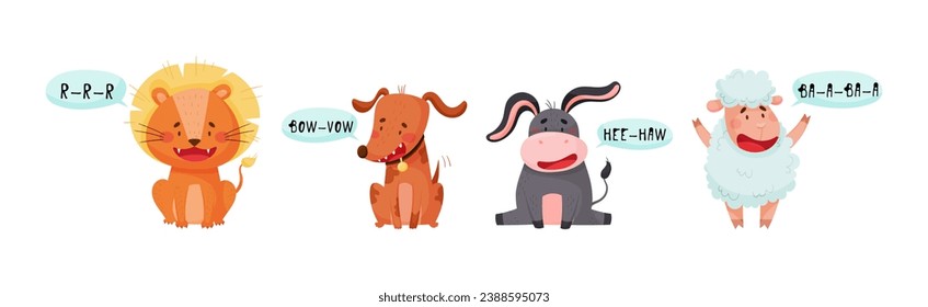 Cute Animal Making Sounds and Talking Vector Set