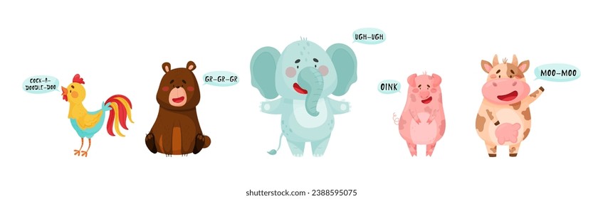 Cute Animal Making Sounds and Talking Vector Set