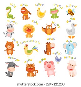 Cute Animal Making Sounds Uttering Sounds Big Vector Set