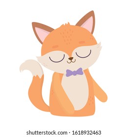 cute animal male fox with bow tie cartoon vector illustration