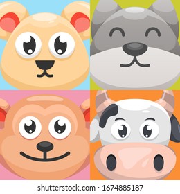 cute animal mascot collectio. Bear, dog, and cow.