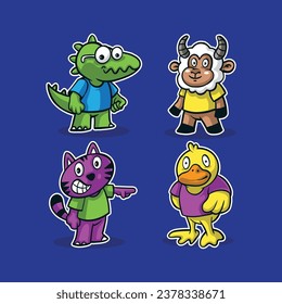 Cute animal mascot logo design with modern illustration concept style for badge, emblem and t shirt printing. Cute animal sticker pack illustration.