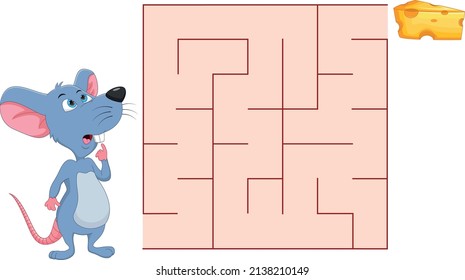 Cute Animal maze Game. Mouse looking for cheese