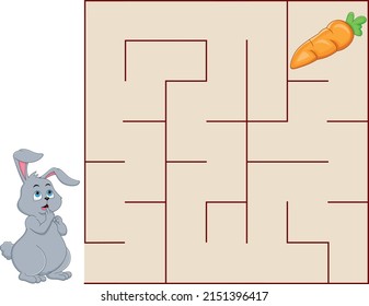 Cute Animal Maze Game. Rabbit looking for carrots