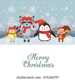 cute animal merry christmas isolated icon vector illustration design