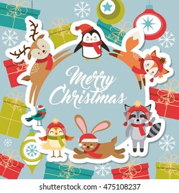 cute animal merry christmas isolated icon vector illustration design