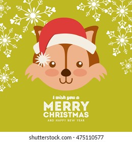 cute animal merry christmas isolated icon vector illustration design