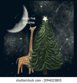 Cute animal and moon. Trend kids wallpaper