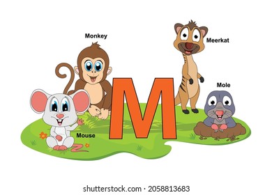cute animal name with alphabet letter M
